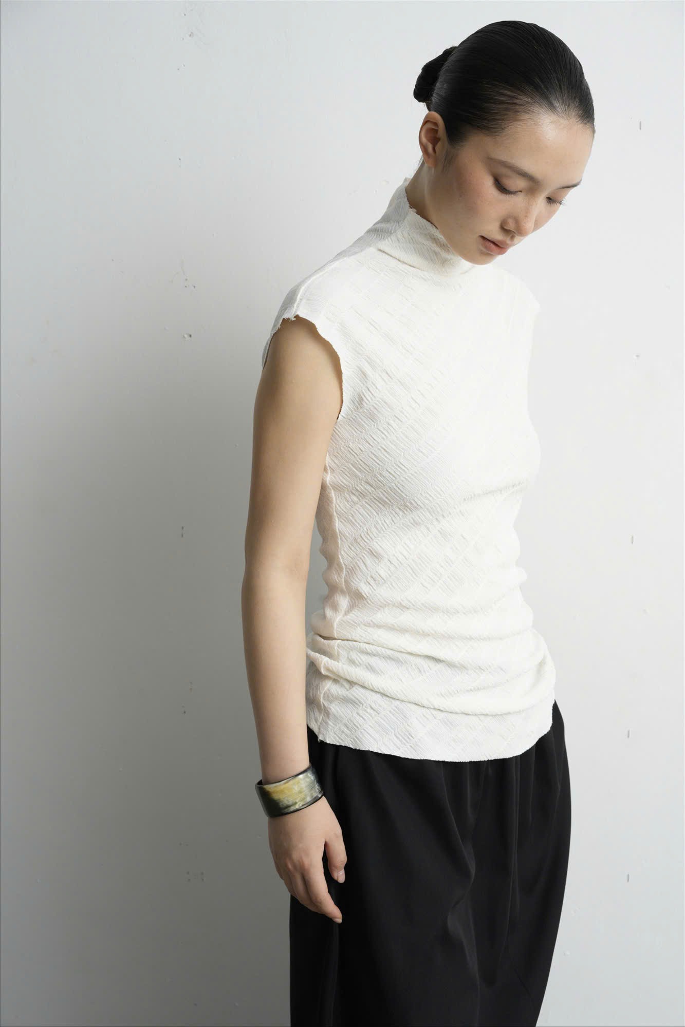 Ribbed High-Neck Sleeveless Top